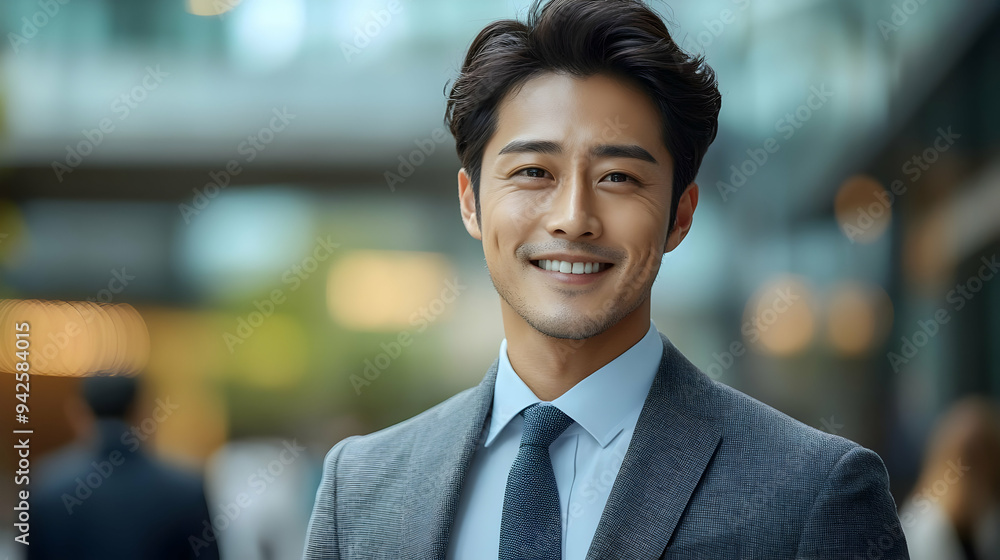 Smiling businessman wearing a suit jacket and blue shirt with a tie. Smiling businessman wearing a suit jacket and blue shirt with a tie.