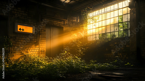 Sunbeams illuminate a brick...