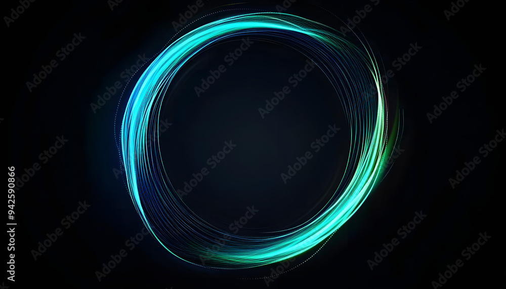 Obraz premium abstract circle round frame by lines wavy flowing blue green gradient isolated on black background vector in concept modern technology science music