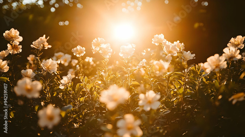 White flowers backlit by a ...