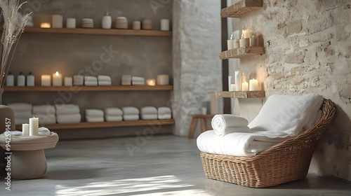 White towels on a wicker ch...