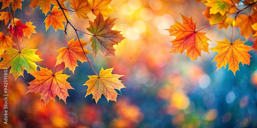 Vibrant autumnal maple leaves in focus with a blurred background of fall foliage, showcasing the beauty of nature Vibrant autumnal maple leaves in focus with a blurred background of fall foliage, showcasing the beauty of nature