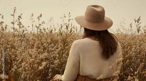 Woman in a straw hat standi...