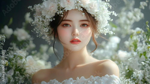 Woman in a white flower cro...
