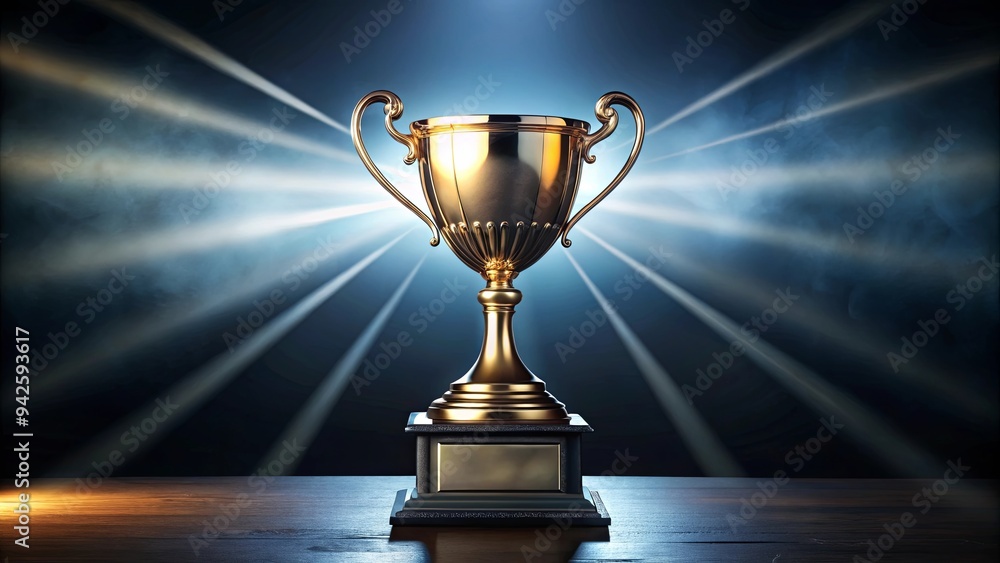 Engraved championship trophy illuminated by studio lights, representing victory and achievement Engraved championship trophy illuminated by studio lights, representing victory and achievement