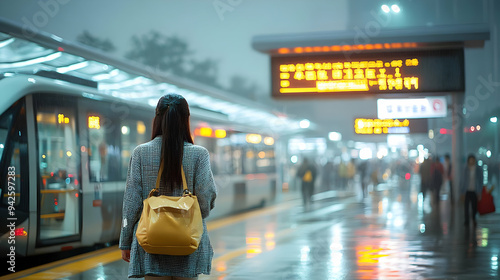Woman waiting at a train st...