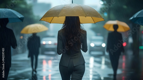 Woman walking in the rain w...