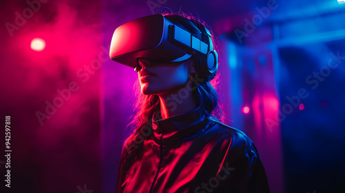 Woman wearing a VR headset ...