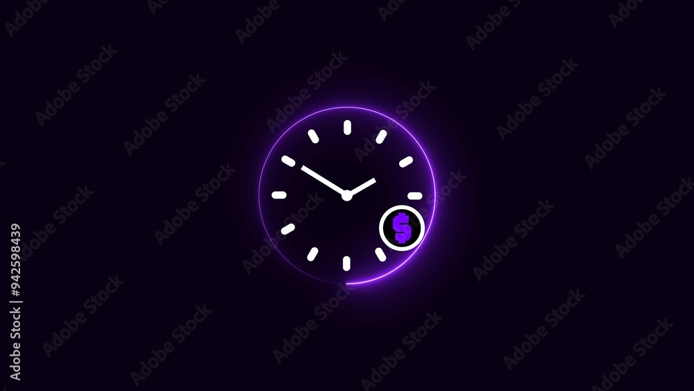 Clock time white color 4K illustration. royal blue circle 4K illustration on dark purple background. Clock time white color 4K illustration. royal blue circle 4K illustration on dark purple background.