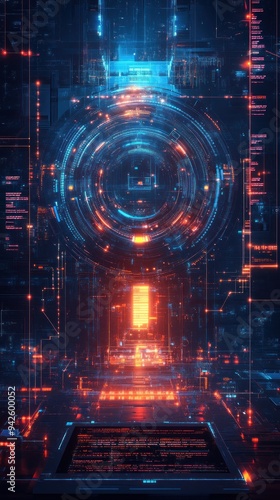 Futuristic Digital Interface with Glowing Lines and Circles