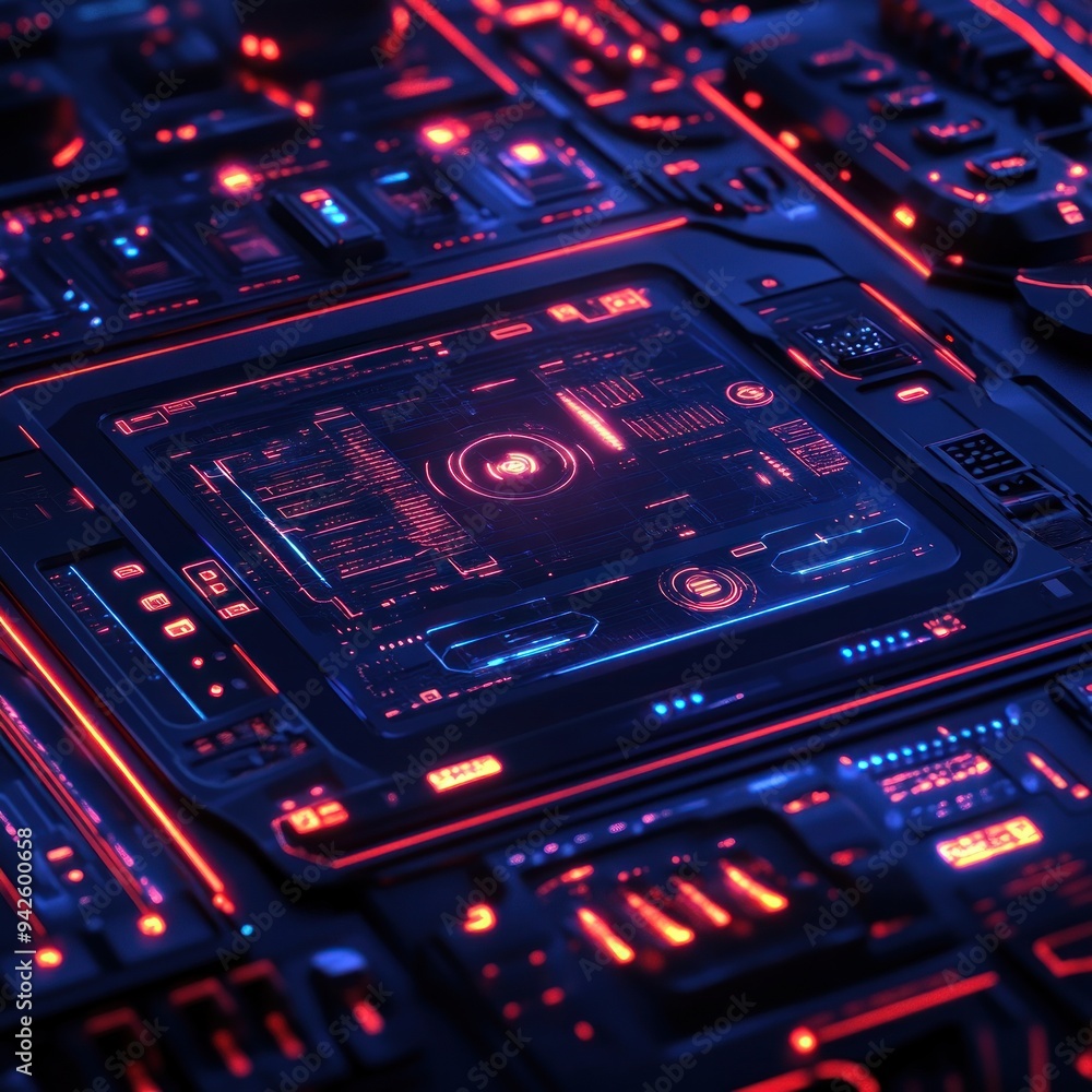 Futuristic Interface with Red and Blue Glowing Lines Futuristic Interface with Red and Blue Glowing Lines