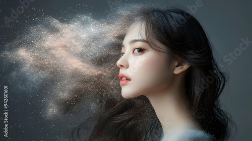 Woman with long black hair ...