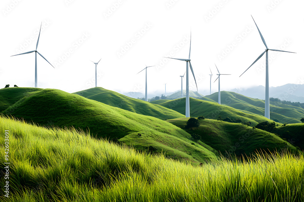 © john - PNG Wind turbines on grassy hills
