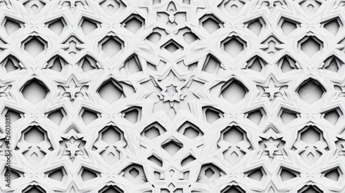 White Geometric Pattern with Star-Shaped and Hexagonal Cutouts photo