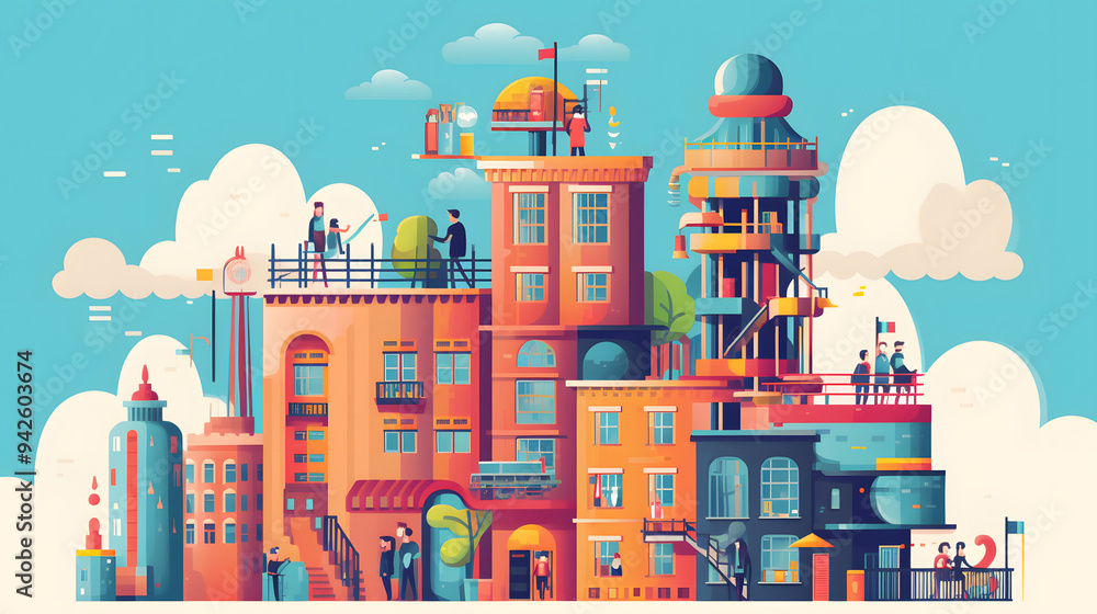 Building Games Illustration Flat Vector Building Games Illustration Flat Vector