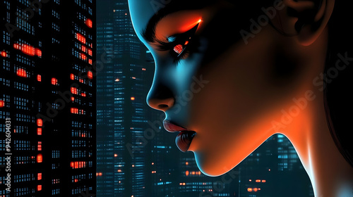 Woman's face illuminated by...