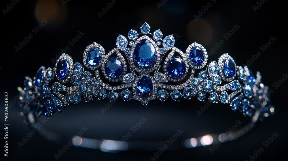 A stunning blue tiara adorned with sparkling gemstones, perfect for weddings, photo shoots, or royal events. A stunning blue tiara adorned with sparkling gemstones, perfect for weddings, photo shoots, or royal events.
