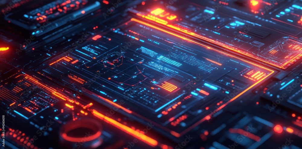 Futuristic Interface with Glowing Red and Blue Lines Futuristic Interface with Glowing Red and Blue Lines