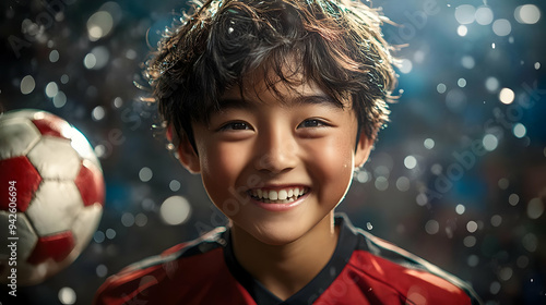 Young boy in red jersey wit...