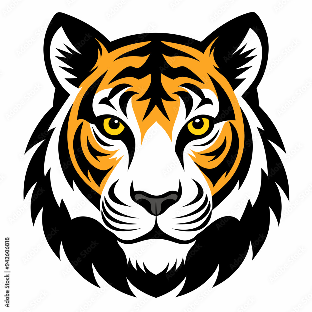 Tiger head silhouette black and white vector art illustration Tiger head silhouette black and white vector art illustration