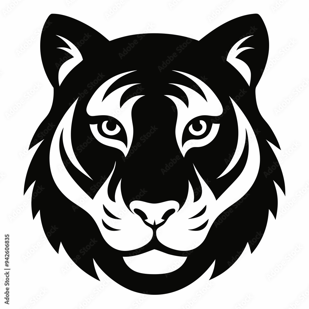 Obraz premium Tiger head silhouette black and white vector art illustration