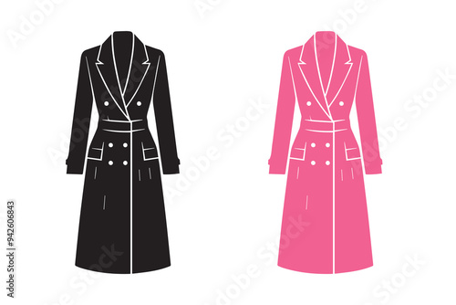 Women Long Suit or Coat or Jacket silhouette Illustration