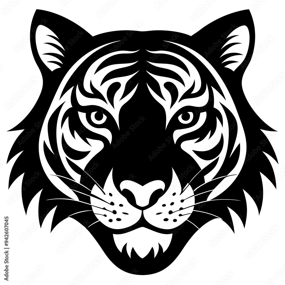 Tiger head silhouette black and white vector art illustration Tiger head silhouette black and white vector art illustration