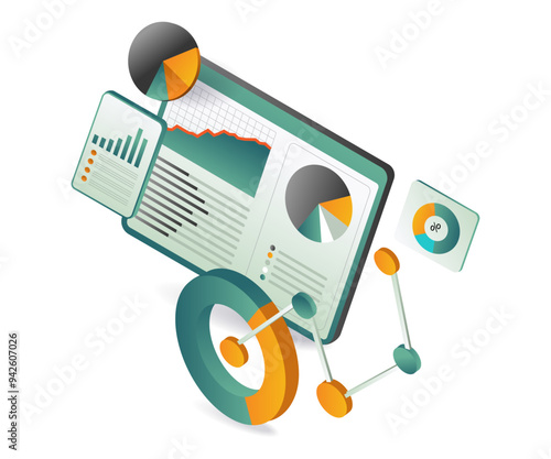 Wallpaper Mural A laptop displaying a chart, surrounded by various office items Torontodigital.ca