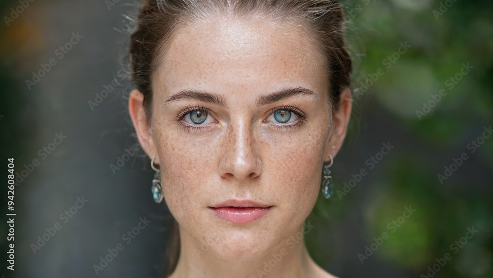 close-up portrait of a woman with bright blue eyes and freckles close-up portrait of a woman with bright blue eyes and freckles