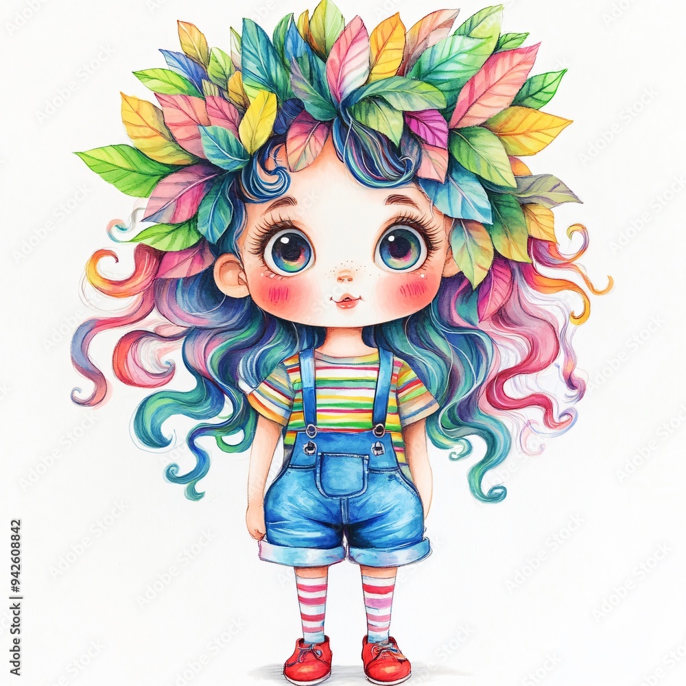 Whimsical quirky leaves girl Whimsical quirky leaves girl