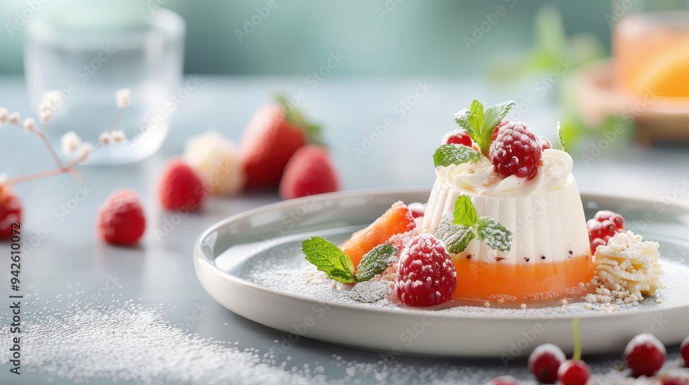 A deconstructed jelly dessert with vibrant colors and textures. A deconstructed jelly dessert with vibrant colors and textures.