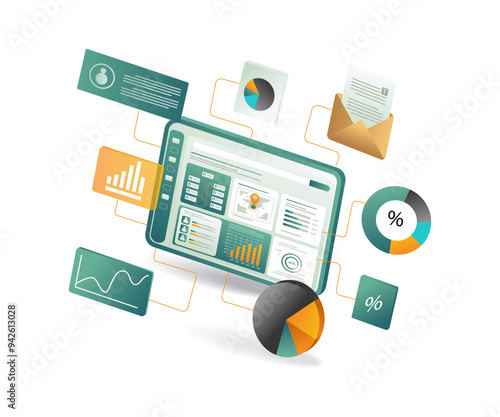 A tablet showing financial data and business reports