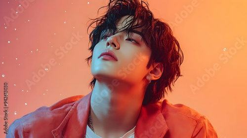 Young man with wet hair loo...
