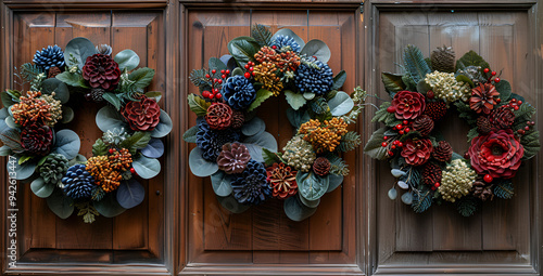 wreaths on a door