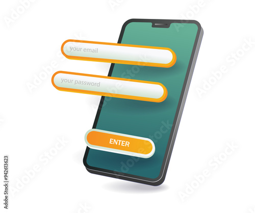 A mobile phone displaying a login form on the screen