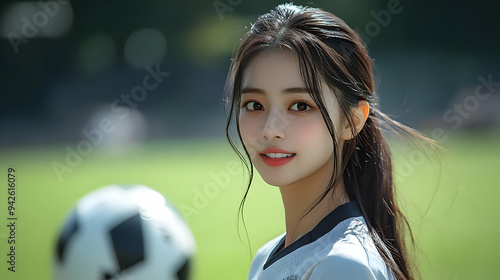 Young woman in soccer unifo...