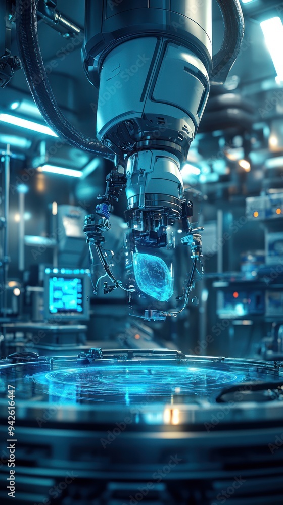 Futuristic Robotic Arm Holding a Holographic Globe in a High-Tech Laboratory Futuristic Robotic Arm Holding a Holographic Globe in a High-Tech Laboratory