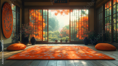 Japanese style dojo interior design and empty space ornaments photo