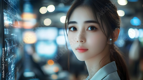 Young woman looking at digi...