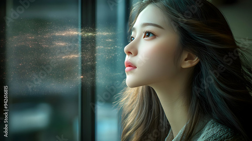 Young woman looking out the...