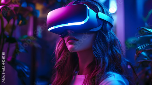 Young woman wearing a VR he...