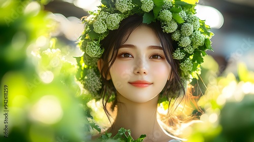 Young woman with a flower c...