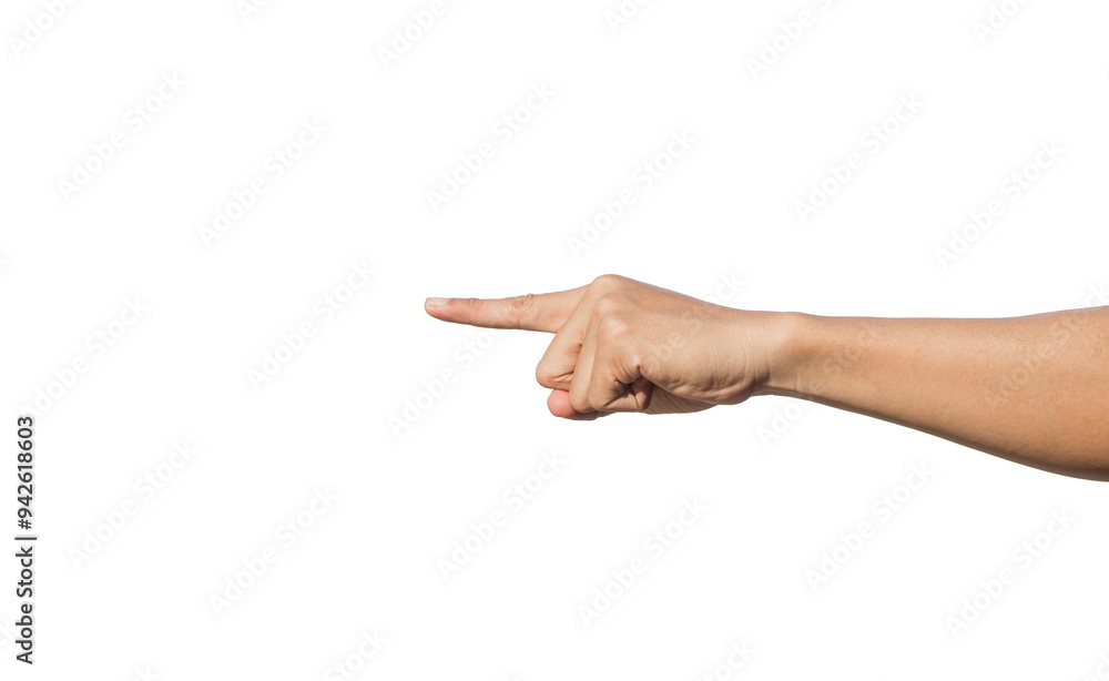 Man's hand pointing towards empty space isolated on white background. Clipping Path Man's hand pointing towards empty space isolated on white background. Clipping Path