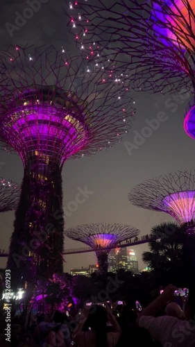 Video of Dancing Light at Gardens by the Bay's Supertree Grove. vertical video