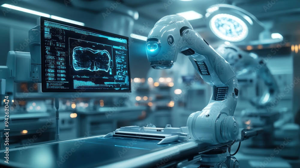 Robotic Arm Performing a Medical Procedure in an Operating Room Robotic Arm Performing a Medical Procedure in an Operating Room