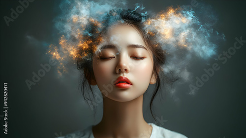 Young woman with eyes close...