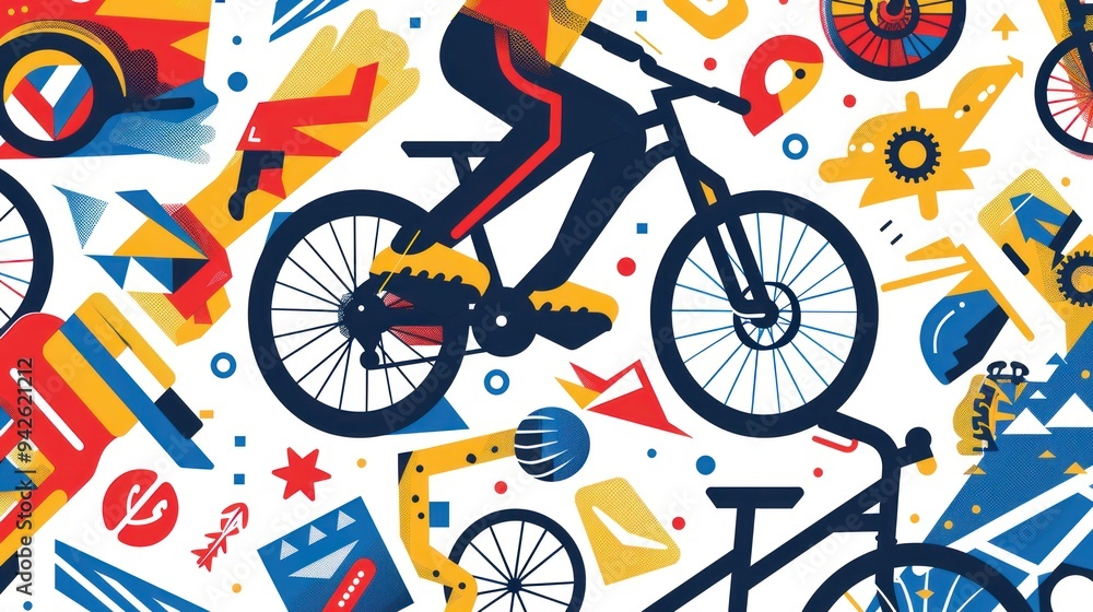 Fototapeta premium Abstract Geometric Mountain Biking Illustration.