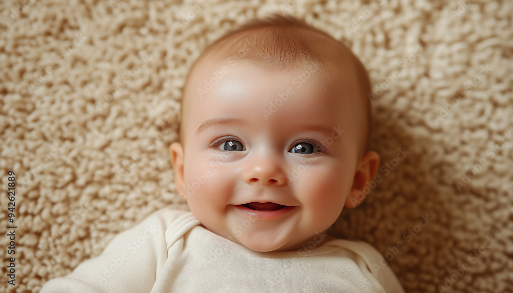 Portrait of a baby, beautiful smiling cute baby on carpet Portrait of a baby, beautiful smiling cute baby on carpet