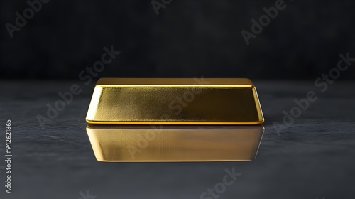 Mesmerizing image of a single gleaming gold bar prominently displayed on a highly reflective surface evoking a sense of luxury wealth and financial success