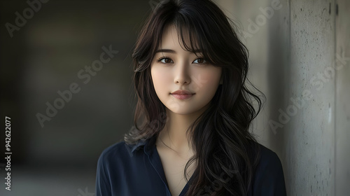 Young woman with long black...